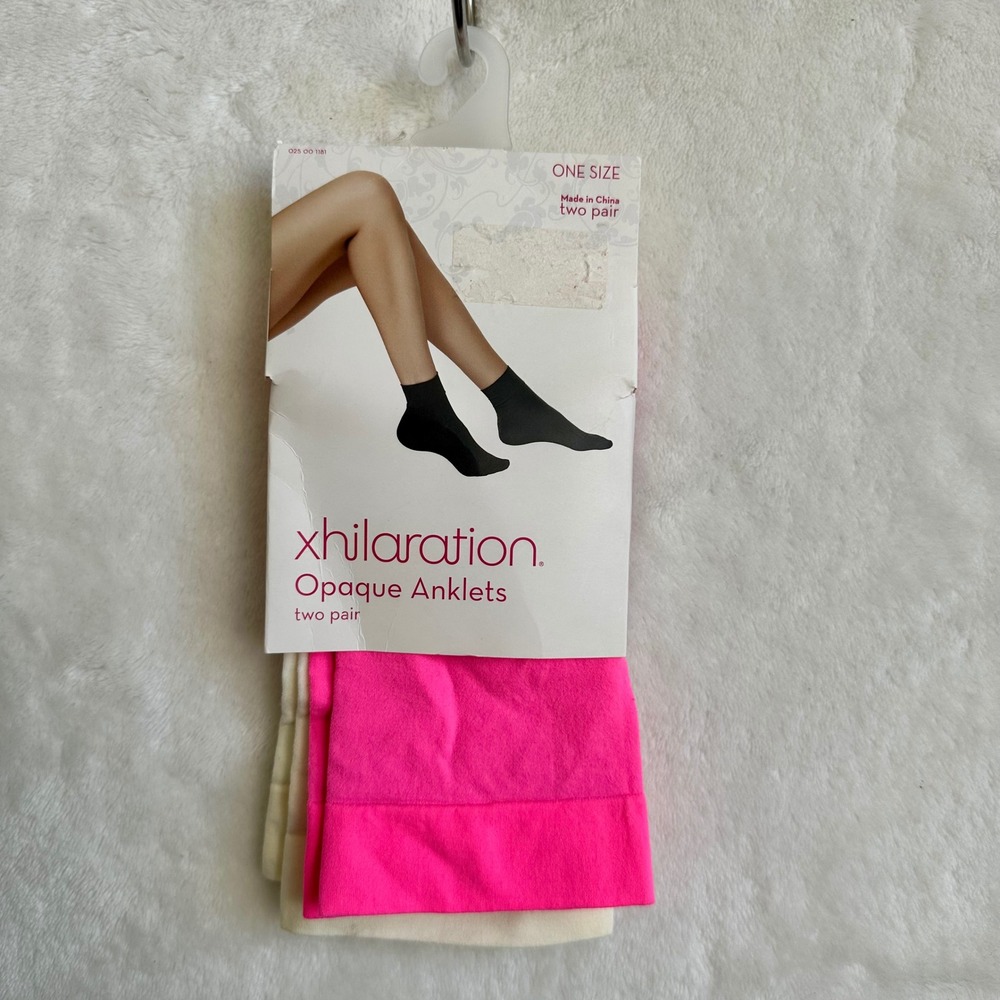 Xhilaration Two Pair Opaque Anklets Hosiery Socks Neon Pink Cream NWT